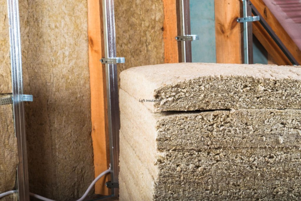 A room containing a stack of insulation, illustrating the materials intended for home insulation purposes.
