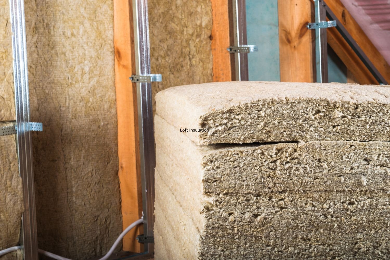 A room containing a stack of insulation, illustrating the materials intended for home insulation purposes.
